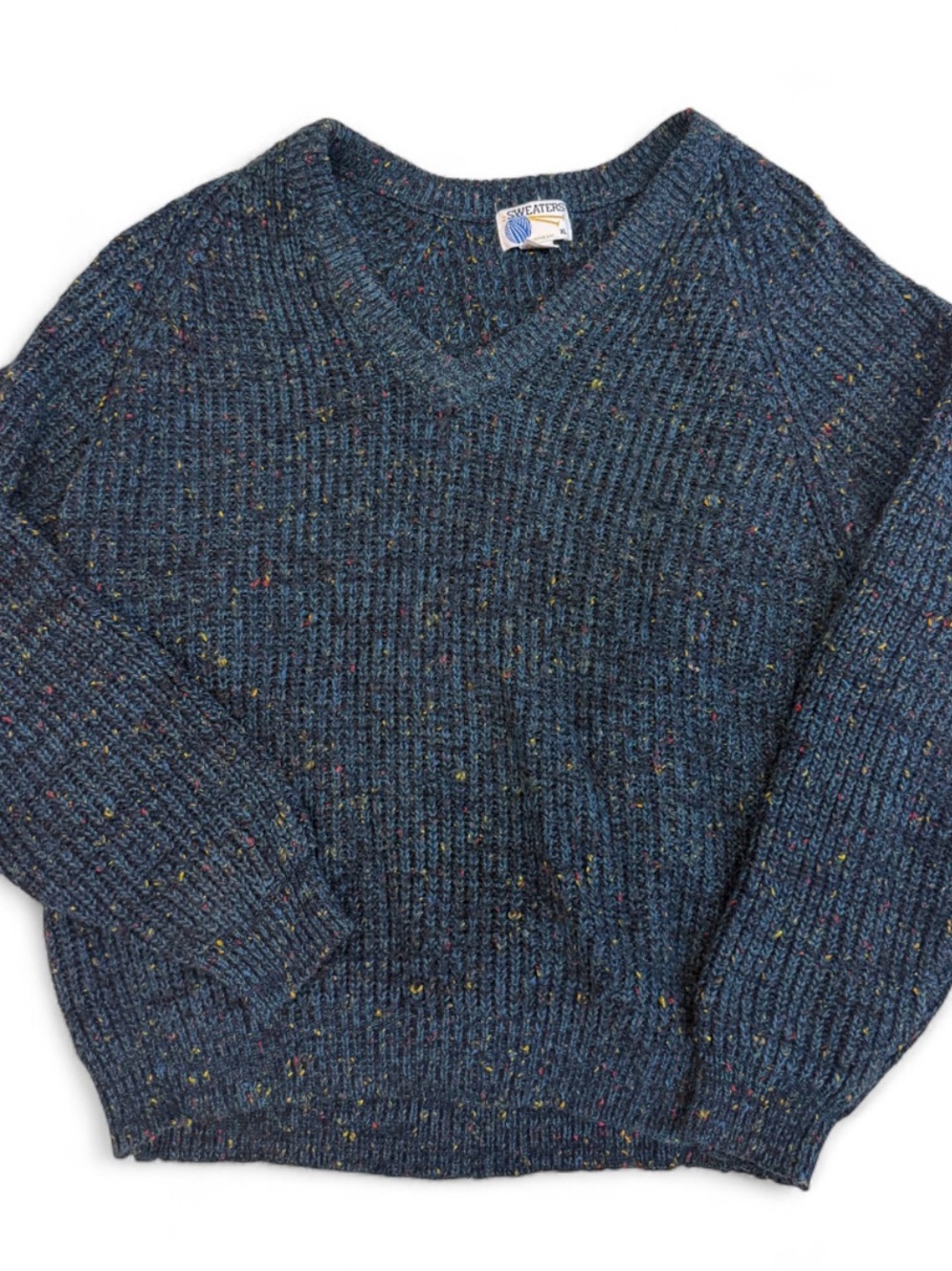 Men's Navy Speckled V-Neck Sweater